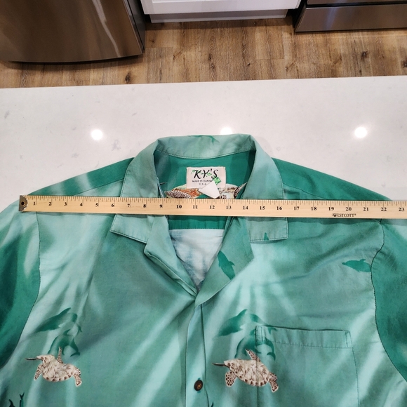 Ky's Vintage Hawaiian Shirt Mens 3XL Green Turtles Button Up Cotton Made in USA - Picture 8 of 11